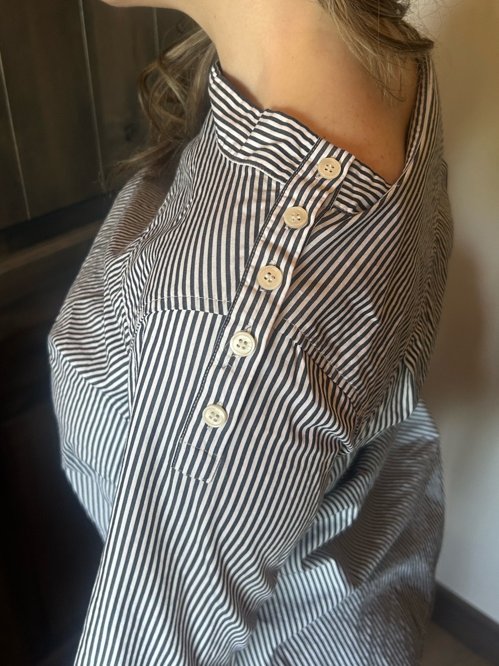 j. crew size 2 blue n white striped mock neck dressy top
